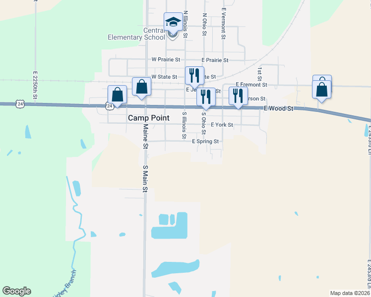 map of restaurants, bars, coffee shops, grocery stores, and more near 101 West Spring Street in Camp Point