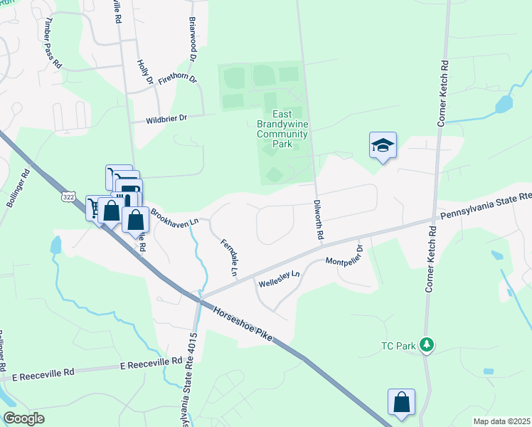map of restaurants, bars, coffee shops, grocery stores, and more near 3 Kristin Circle in Downingtown