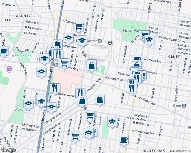 map of restaurants, bars, coffee shops, grocery stores, and more near 926 West Tabor Road in Philadelphia