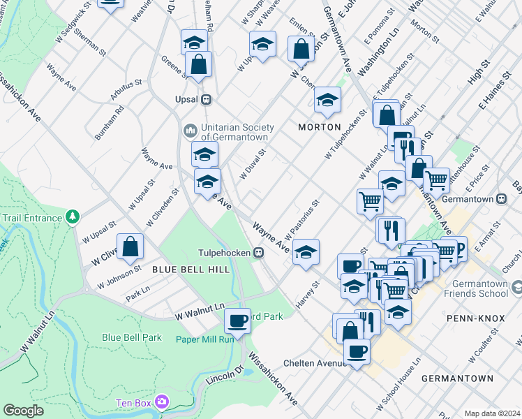 map of restaurants, bars, coffee shops, grocery stores, and more near in Philadelphia