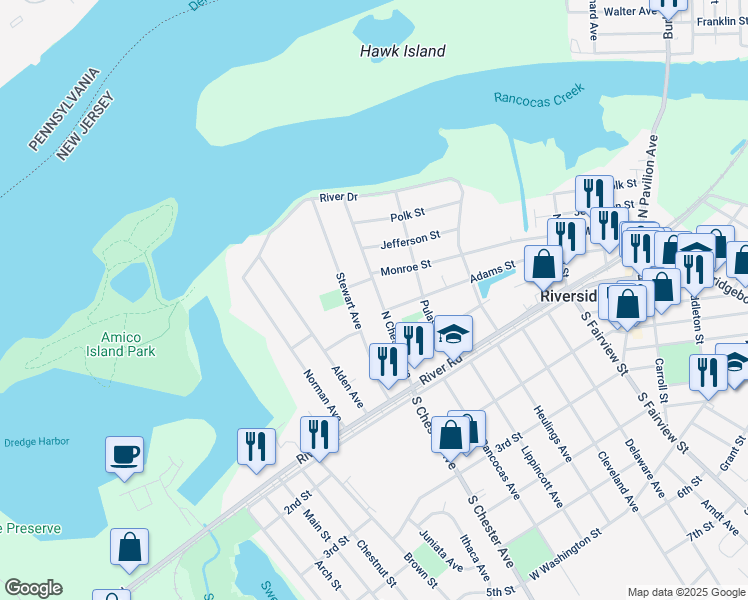 map of restaurants, bars, coffee shops, grocery stores, and more near 41 North Chester Avenue in Riverside