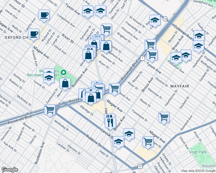 map of restaurants, bars, coffee shops, grocery stores, and more near in Philadelphia
