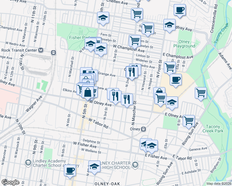 map of restaurants, bars, coffee shops, grocery stores, and more near 222 West Chew Avenue in Philadelphia