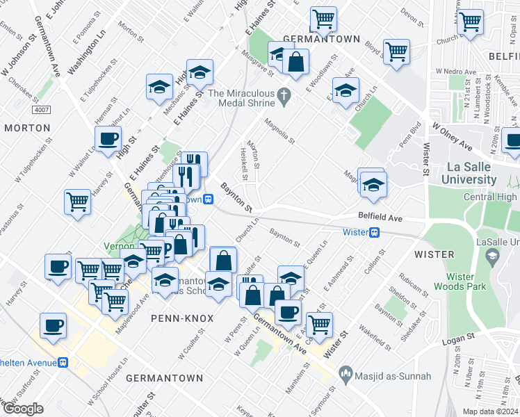 map of restaurants, bars, coffee shops, grocery stores, and more near 5524 Osceola Street in Philadelphia