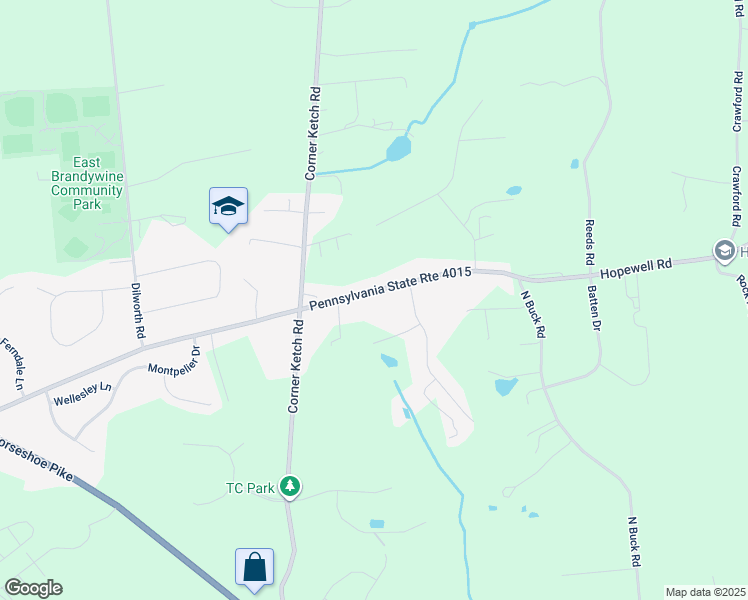 map of restaurants, bars, coffee shops, grocery stores, and more near 575 Hopewell Road in Downingtown