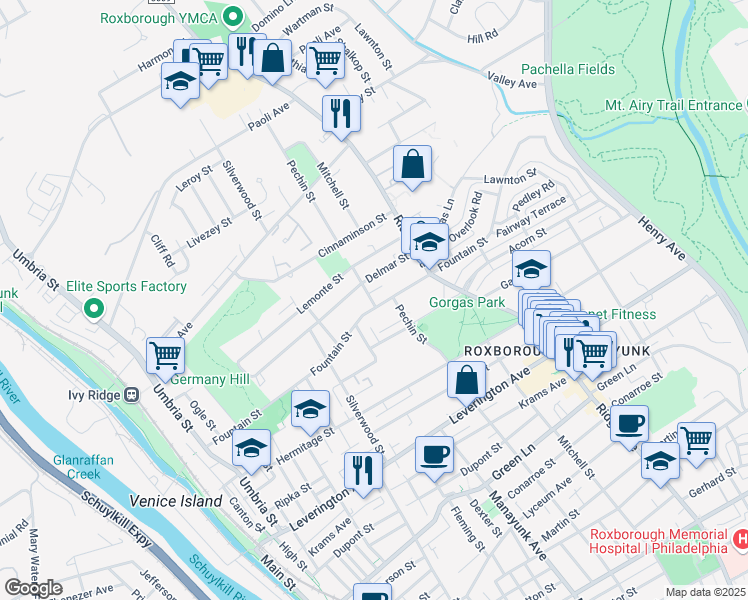 map of restaurants, bars, coffee shops, grocery stores, and more near 409 Delmar Street in Philadelphia
