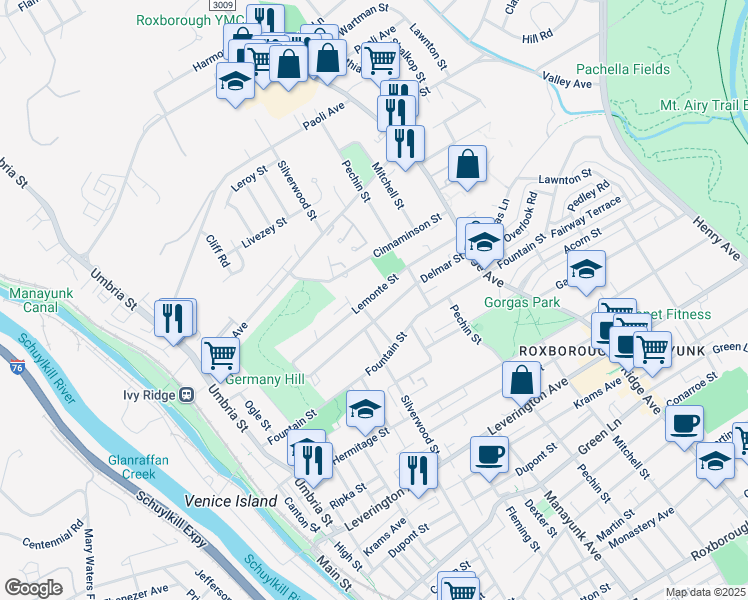 map of restaurants, bars, coffee shops, grocery stores, and more near 325 Lemonte Street in Philadelphia