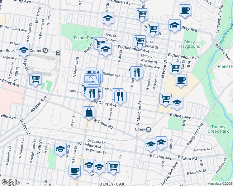 map of restaurants, bars, coffee shops, grocery stores, and more near 5704 North 3rd Street in Philadelphia