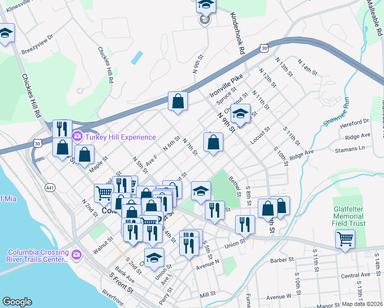 map of restaurants, bars, coffee shops, grocery stores, and more near in Columbia