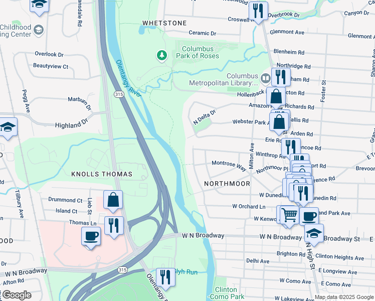 map of restaurants, bars, coffee shops, grocery stores, and more near 311 Webster Park Avenue in Columbus