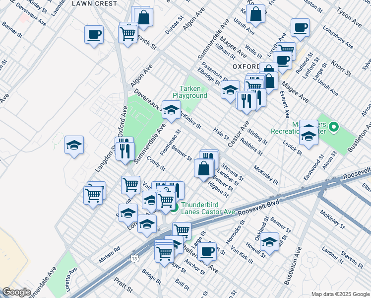 map of restaurants, bars, coffee shops, grocery stores, and more near 6110 Belden St in Philadelphia