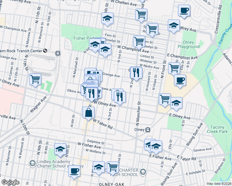 map of restaurants, bars, coffee shops, grocery stores, and more near 240 West Chew Avenue in Philadelphia