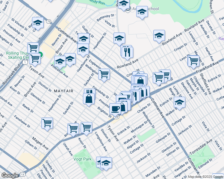 map of restaurants, bars, coffee shops, grocery stores, and more near 3318 Wellington Street in Philadelphia