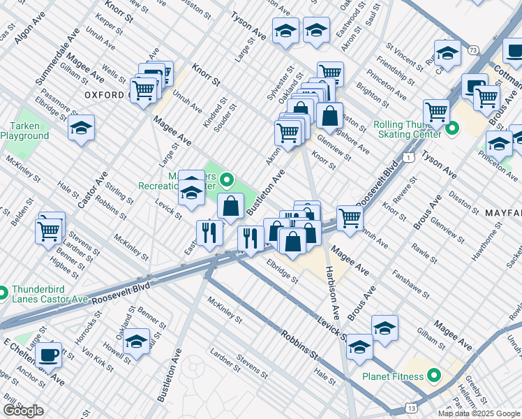map of restaurants, bars, coffee shops, grocery stores, and more near in Philadelphia