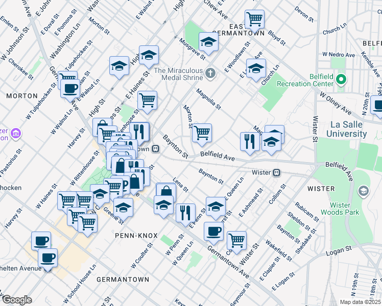 map of restaurants, bars, coffee shops, grocery stores, and more near 5549 Heiskell Street in Philadelphia