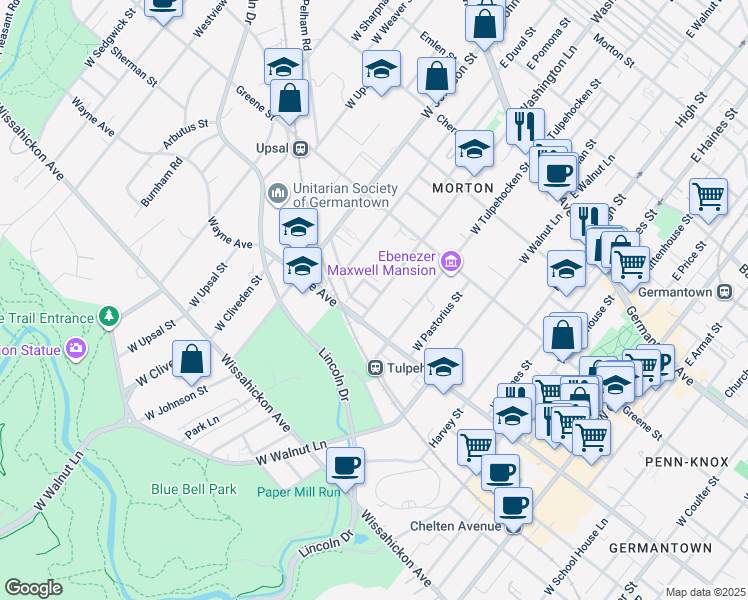 map of restaurants, bars, coffee shops, grocery stores, and more near 6318 Moylan Street in Philadelphia