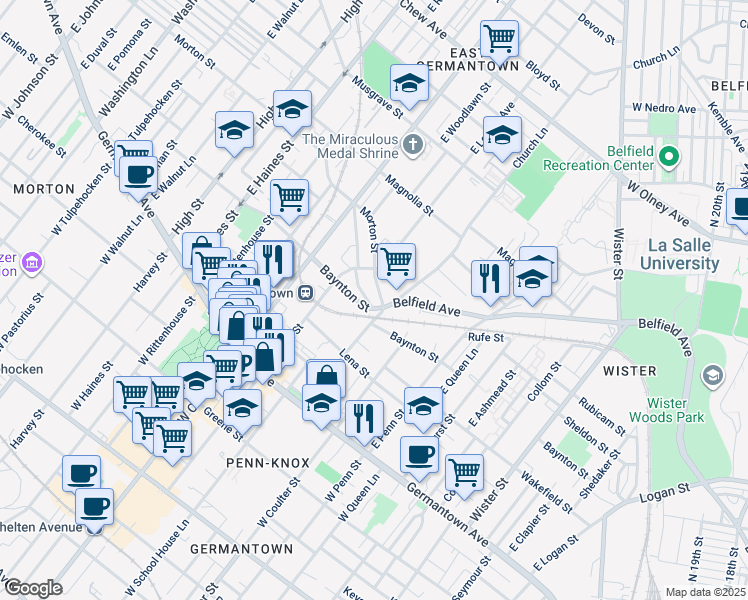 map of restaurants, bars, coffee shops, grocery stores, and more near 5518 Morton Street in Philadelphia