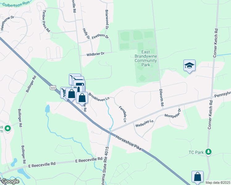 map of restaurants, bars, coffee shops, grocery stores, and more near 6 Quail Hill Lane in Downingtown