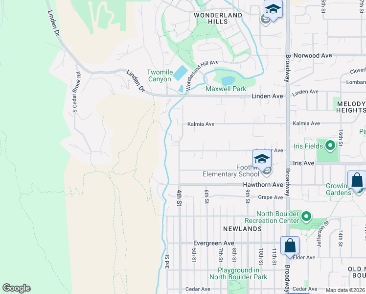 map of restaurants, bars, coffee shops, grocery stores, and more near 3490 4th Street in Boulder