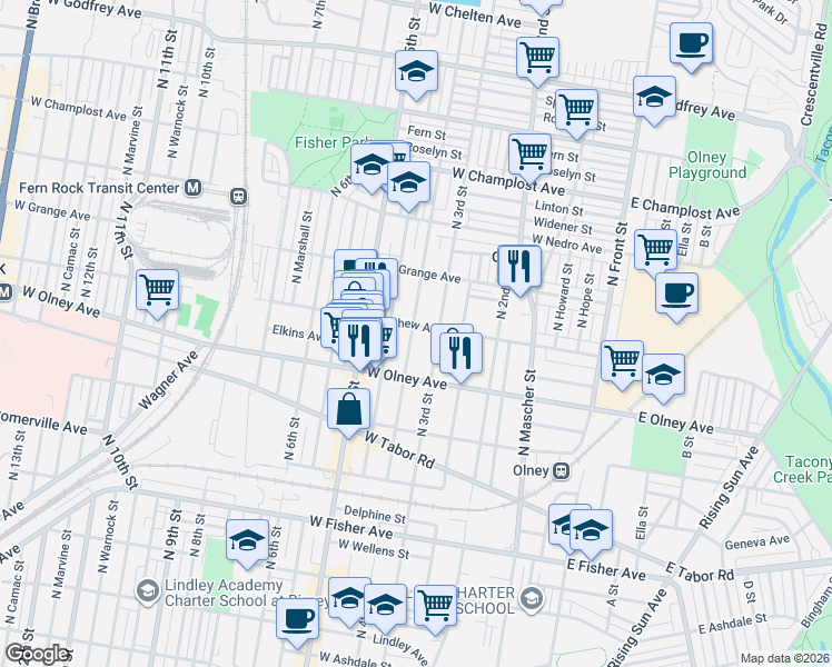 map of restaurants, bars, coffee shops, grocery stores, and more near 5704 North 3rd Street in Philadelphia