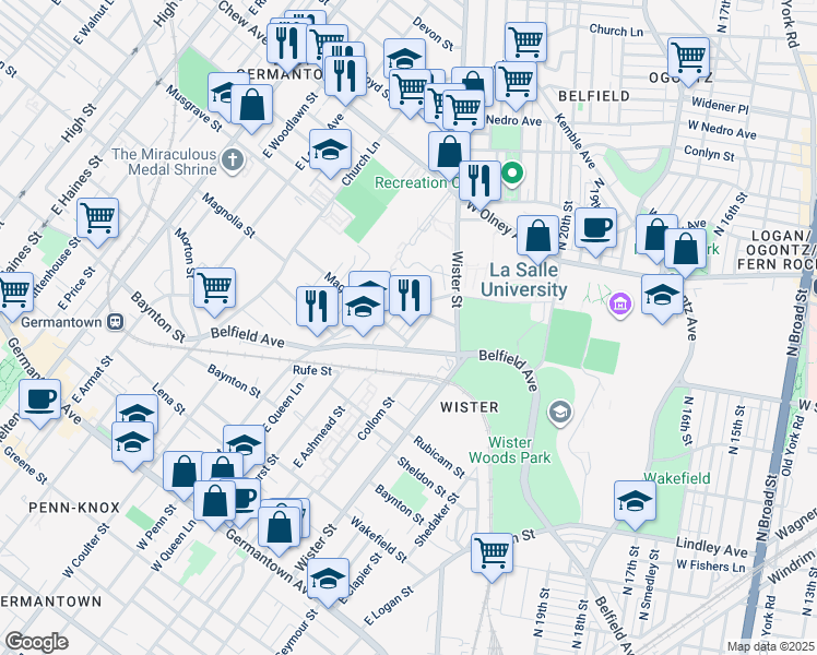 map of restaurants, bars, coffee shops, grocery stores, and more near 514 East Ashmead Street in Philadelphia