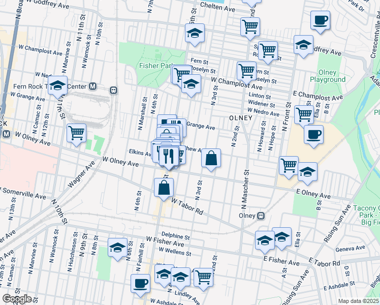 map of restaurants, bars, coffee shops, grocery stores, and more near 402 West Chew Avenue in Philadelphia