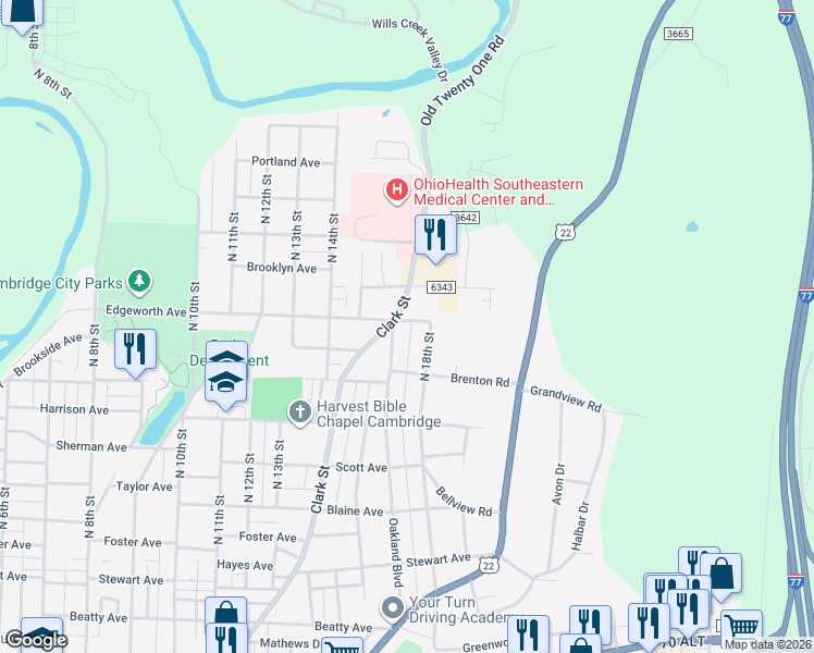 map of restaurants, bars, coffee shops, grocery stores, and more near 1205 Clark Street in Cambridge