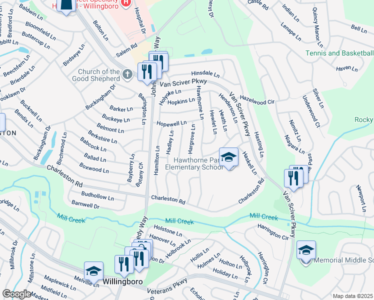 map of restaurants, bars, coffee shops, grocery stores, and more near 19 Hargrove Lane in Willingboro