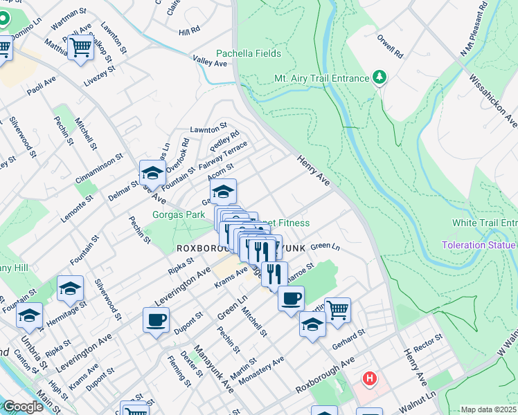 map of restaurants, bars, coffee shops, grocery stores, and more near 551 Hermitage Street in Philadelphia