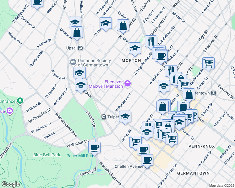 map of restaurants, bars, coffee shops, grocery stores, and more near 243 West Tulpehocken Street in Philadelphia