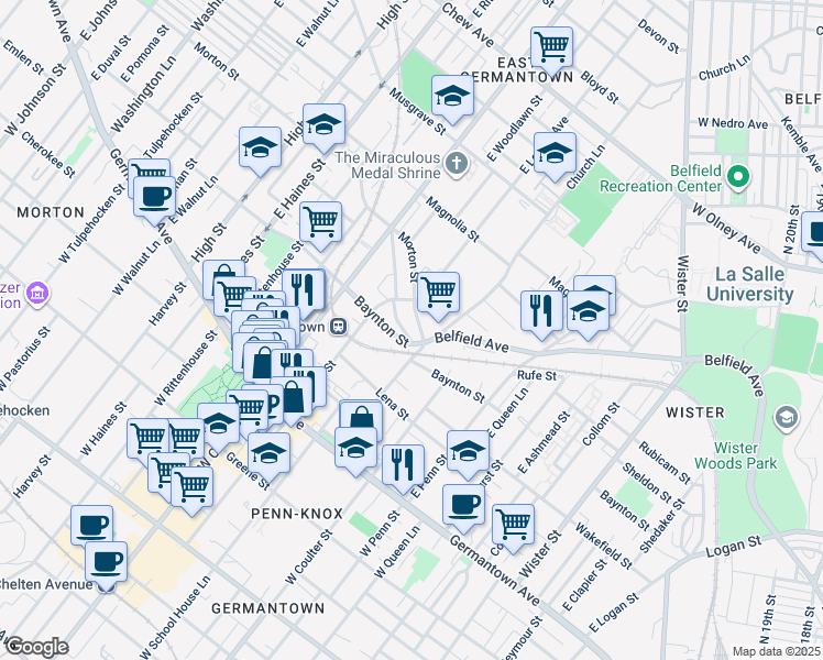 map of restaurants, bars, coffee shops, grocery stores, and more near 5524 Morton Street in Philadelphia