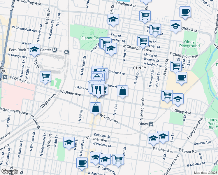map of restaurants, bars, coffee shops, grocery stores, and more near 406 West Chew Avenue in Philadelphia