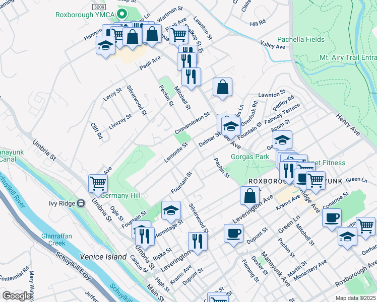 map of restaurants, bars, coffee shops, grocery stores, and more near 368 Delmar Street in Philadelphia