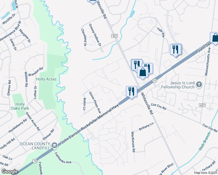 map of restaurants, bars, coffee shops, grocery stores, and more near 1101 Crescent Court in Toms River