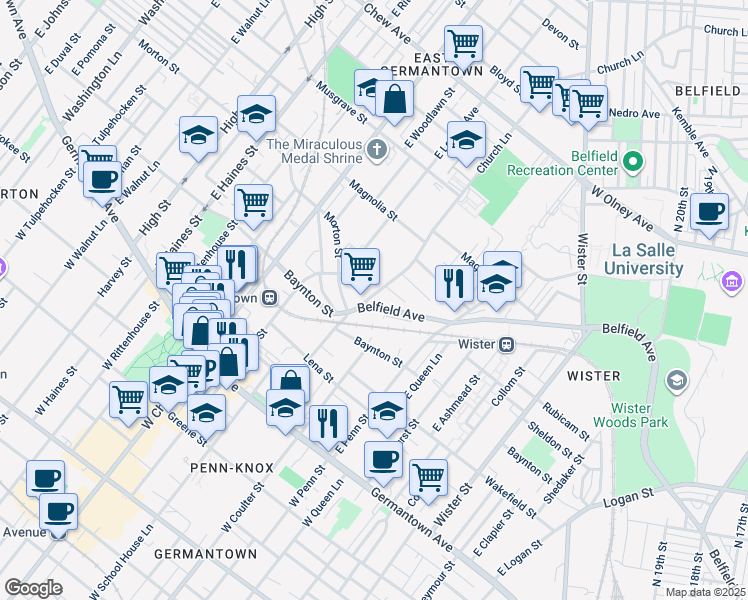 map of restaurants, bars, coffee shops, grocery stores, and more near 5524 Osceola Street in Philadelphia