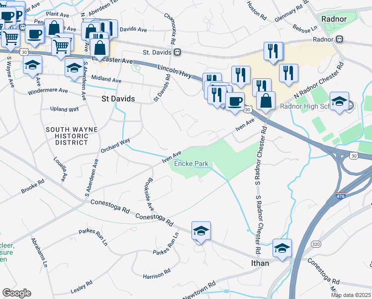 map of restaurants, bars, coffee shops, grocery stores, and more near 274 Iven Avenue in Wayne