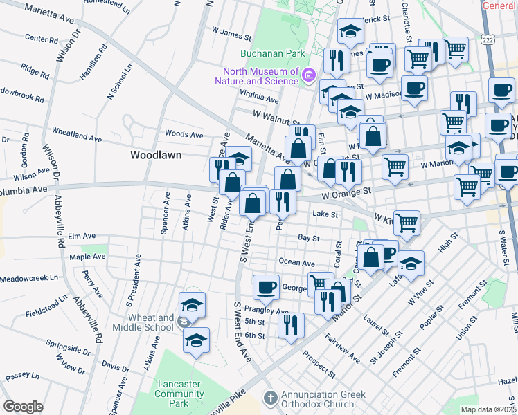 map of restaurants, bars, coffee shops, grocery stores, and more near 834 Pennsylvania 462 in Lancaster