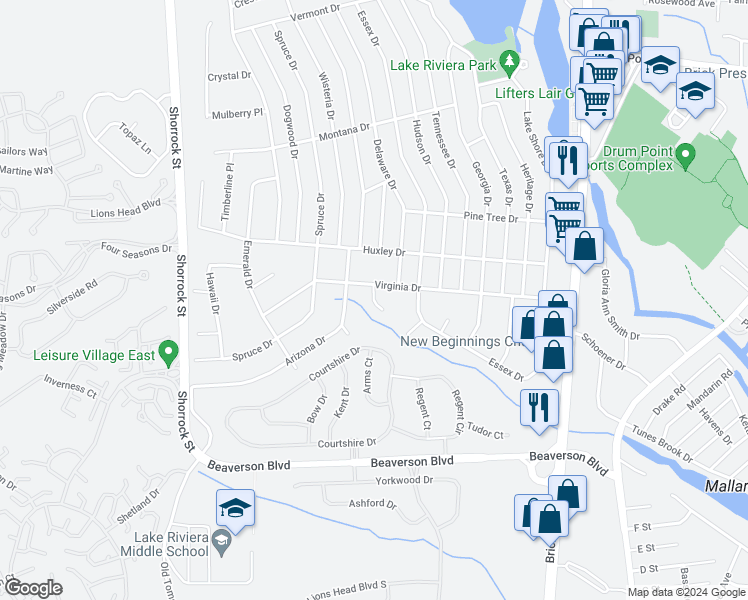 map of restaurants, bars, coffee shops, grocery stores, and more near 275 Granite Court in Brick Township