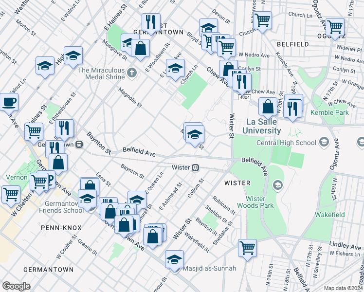 map of restaurants, bars, coffee shops, grocery stores, and more near 465 East Penn Street in Philadelphia