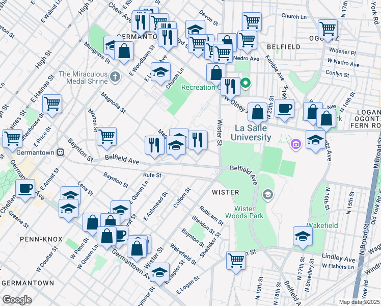 map of restaurants, bars, coffee shops, grocery stores, and more near 506 East Bringhurst Street in Philadelphia