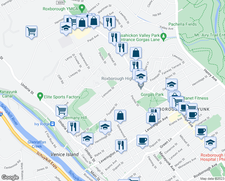 map of restaurants, bars, coffee shops, grocery stores, and more near 357 Lemonte Street in Philadelphia