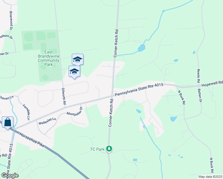 map of restaurants, bars, coffee shops, grocery stores, and more near 410 Corner Ketch Lyndell Rd in Downingtown