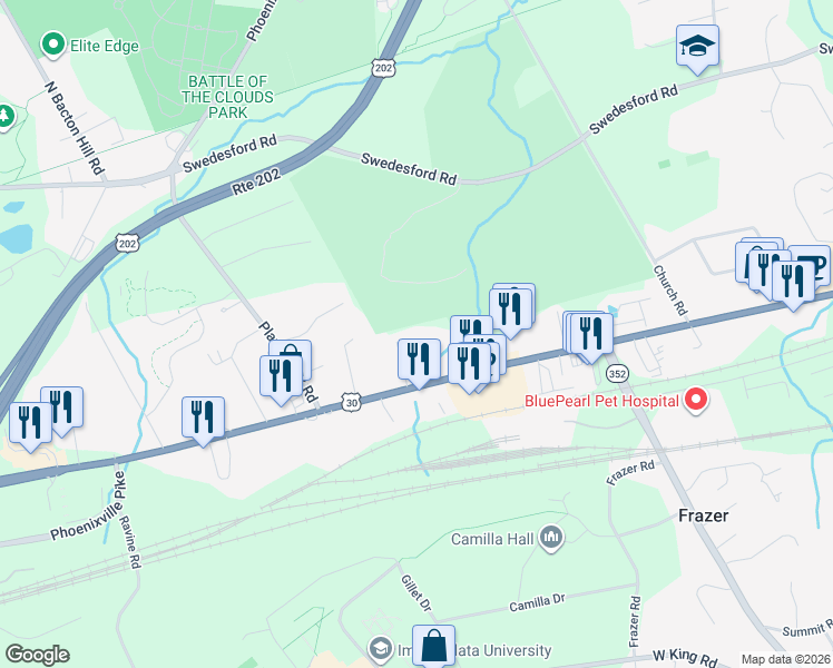 map of restaurants, bars, coffee shops, grocery stores, and more near 37 Coffman Avenue in Malvern