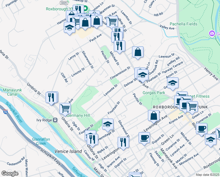 map of restaurants, bars, coffee shops, grocery stores, and more near 322 Lemonte Street in Philadelphia