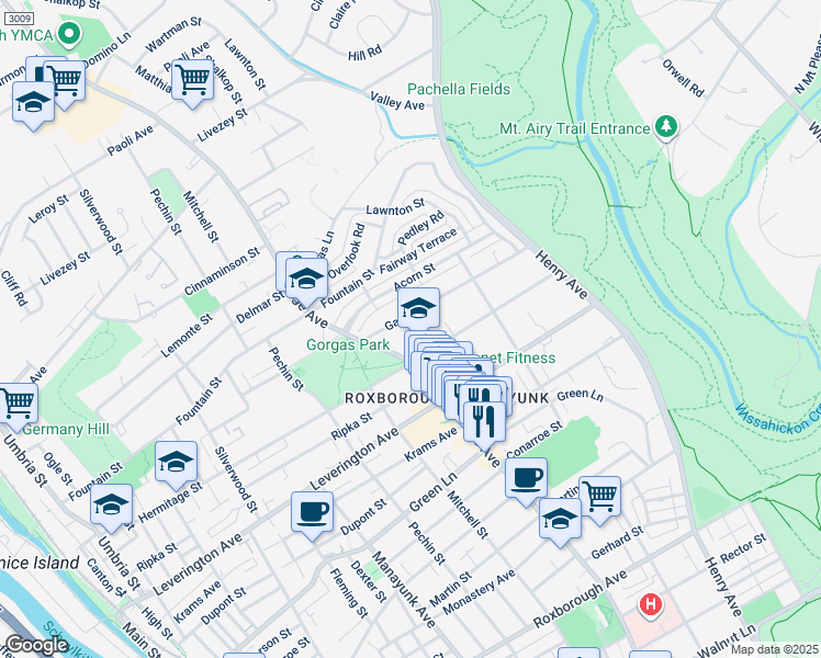 map of restaurants, bars, coffee shops, grocery stores, and more near 519 Gates Street in Philadelphia