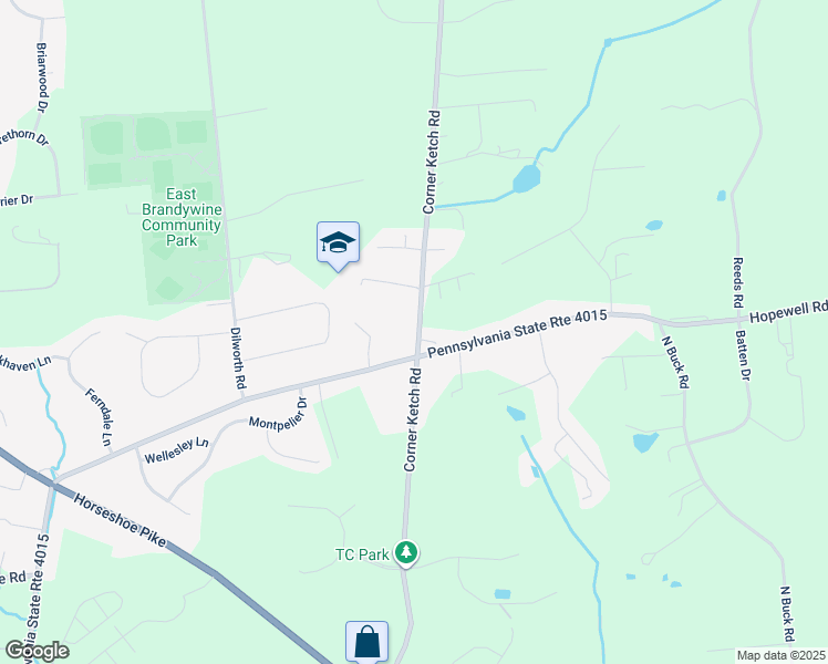 map of restaurants, bars, coffee shops, grocery stores, and more near 410 Corner Ketch Lyndell Rd in Downingtown