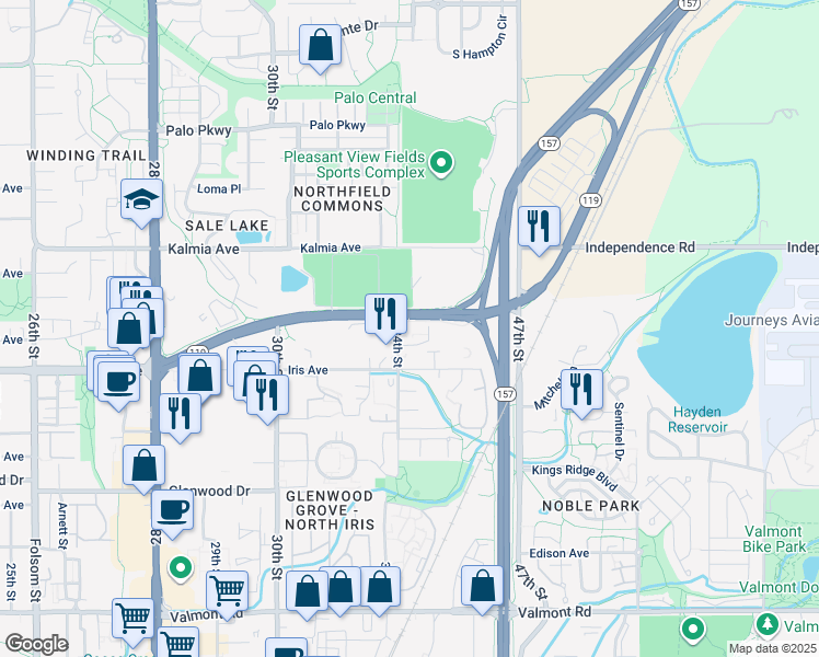 map of restaurants, bars, coffee shops, grocery stores, and more near in Boulder