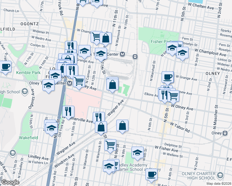 map of restaurants, bars, coffee shops, grocery stores, and more near 5614 North 10th Street in Philadelphia