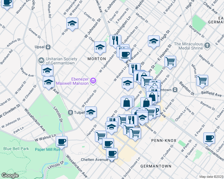 map of restaurants, bars, coffee shops, grocery stores, and more near in Philadelphia