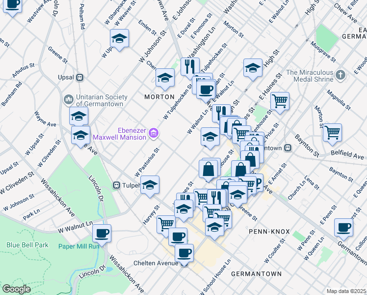 map of restaurants, bars, coffee shops, grocery stores, and more near in Philadelphia